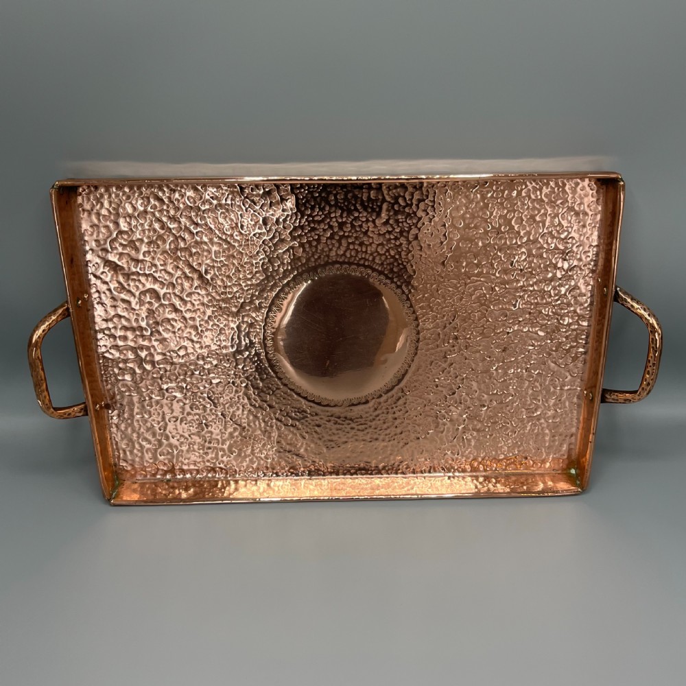 Arts & Crafts Solid Copper Planished Tea Tray with Twin Handles View II