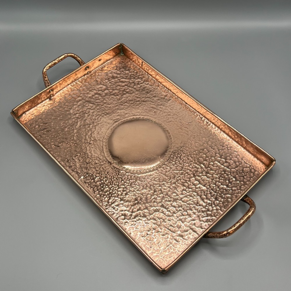 Arts & Crafts Solid Copper Planished Tea Tray with Twin Handles View IV