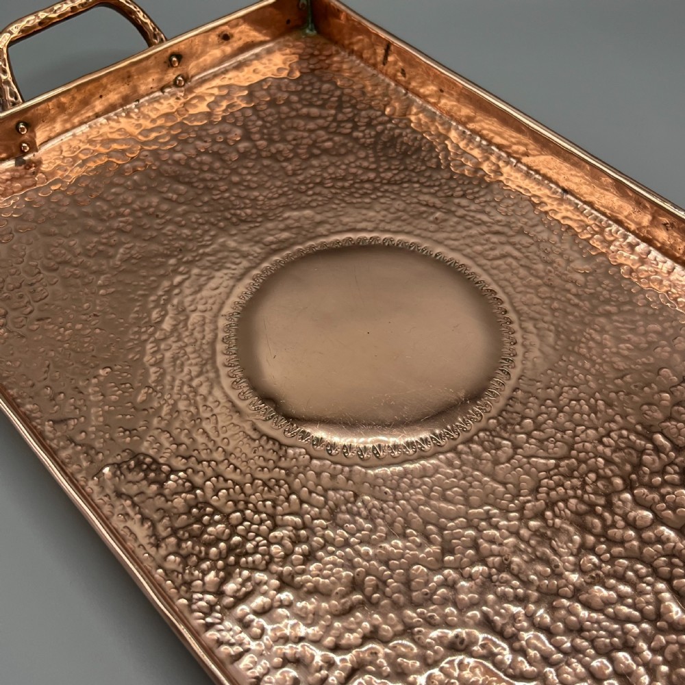 Arts & Crafts Solid Copper Planished Tea Tray with Twin Handles View V