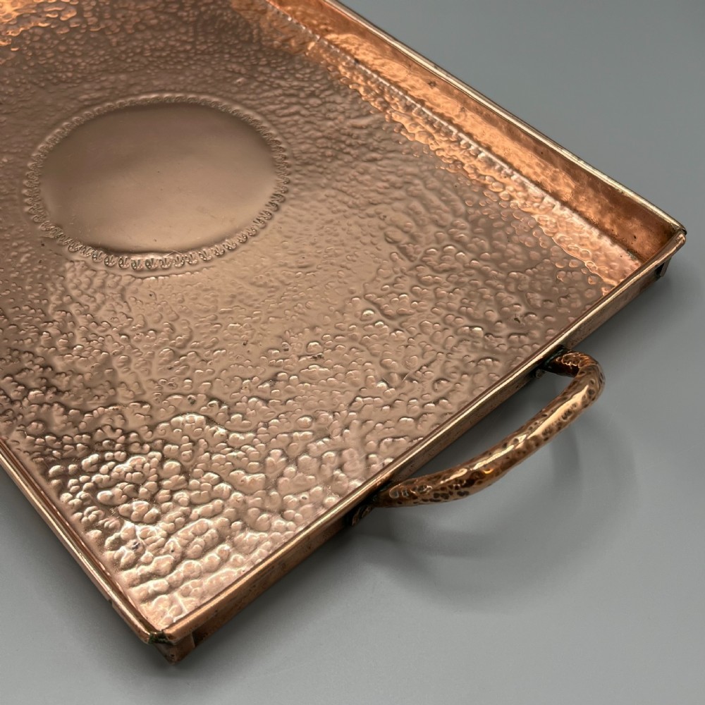 Arts & Crafts Solid Copper Planished Tea Tray with Twin Handles View VI