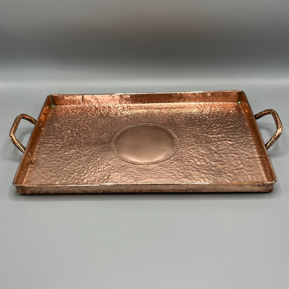 Arts & Crafts Solid Copper Planished Tea Tray with Twin Handles View X