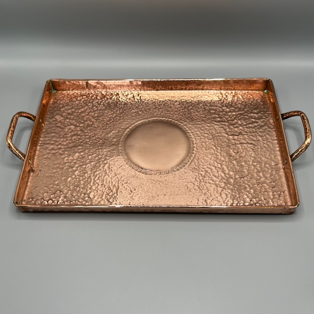 Arts & Crafts Solid Copper Planished Tea Tray with Twin Handles View XI