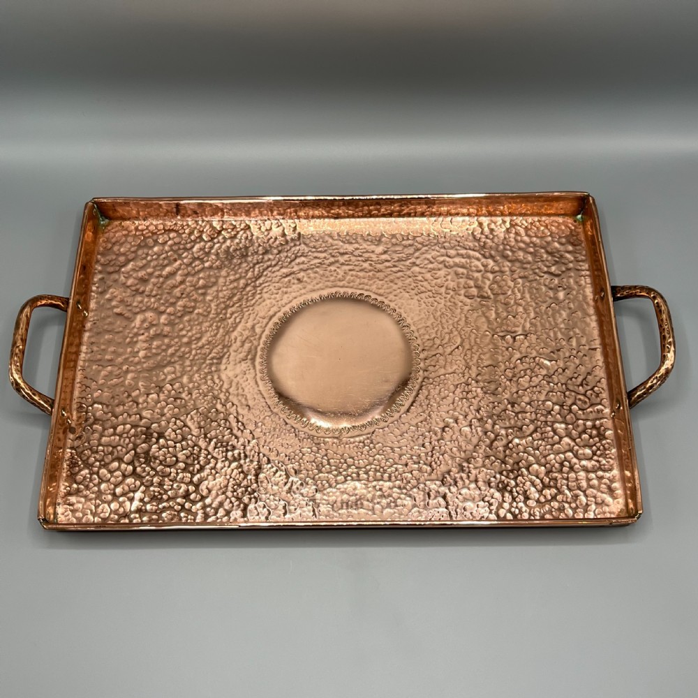 Arts & Crafts Solid Copper Planished Tea Tray with Twin Handles View XII