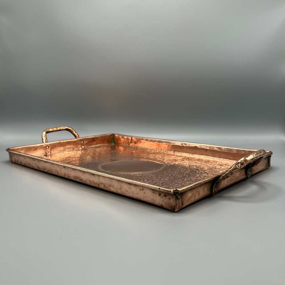 Arts & Crafts Solid Copper Planished Tea Tray with Twin Handles View XIV
