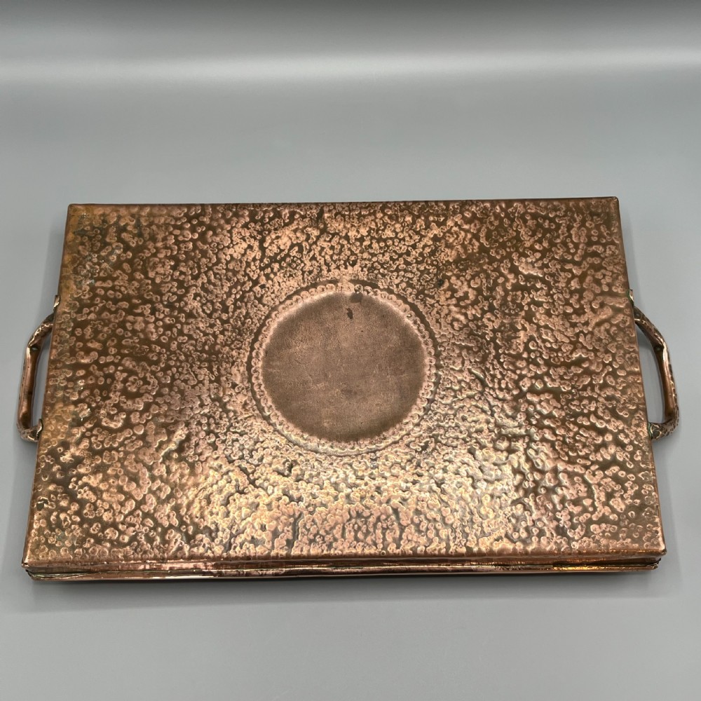 Arts & Crafts Solid Copper Planished Tea Tray with Twin Handles View XIX