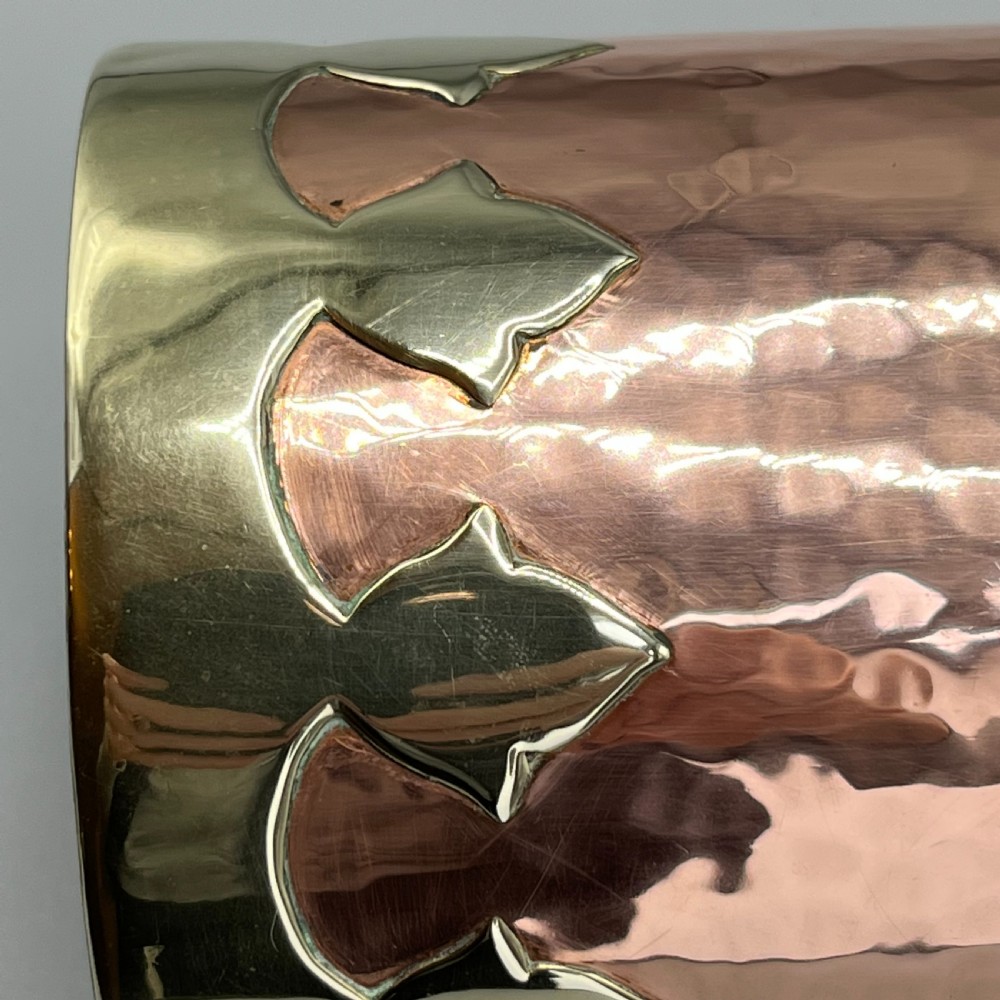 Large Arts & Crafts Copper & Brass Cylindrical Planished Vase View XII