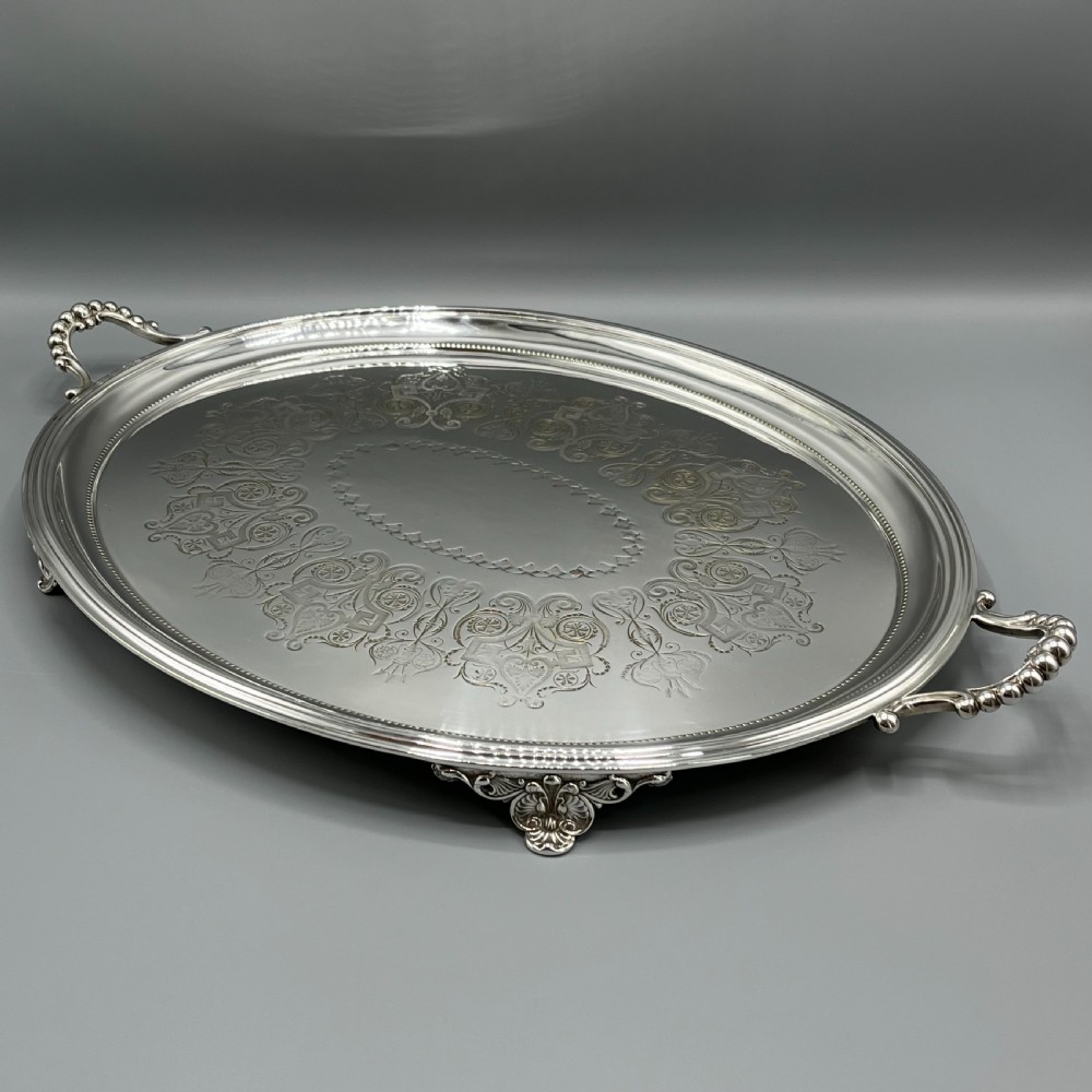 Large Quality Victorian Silver Plated Oval Serving Tray View II