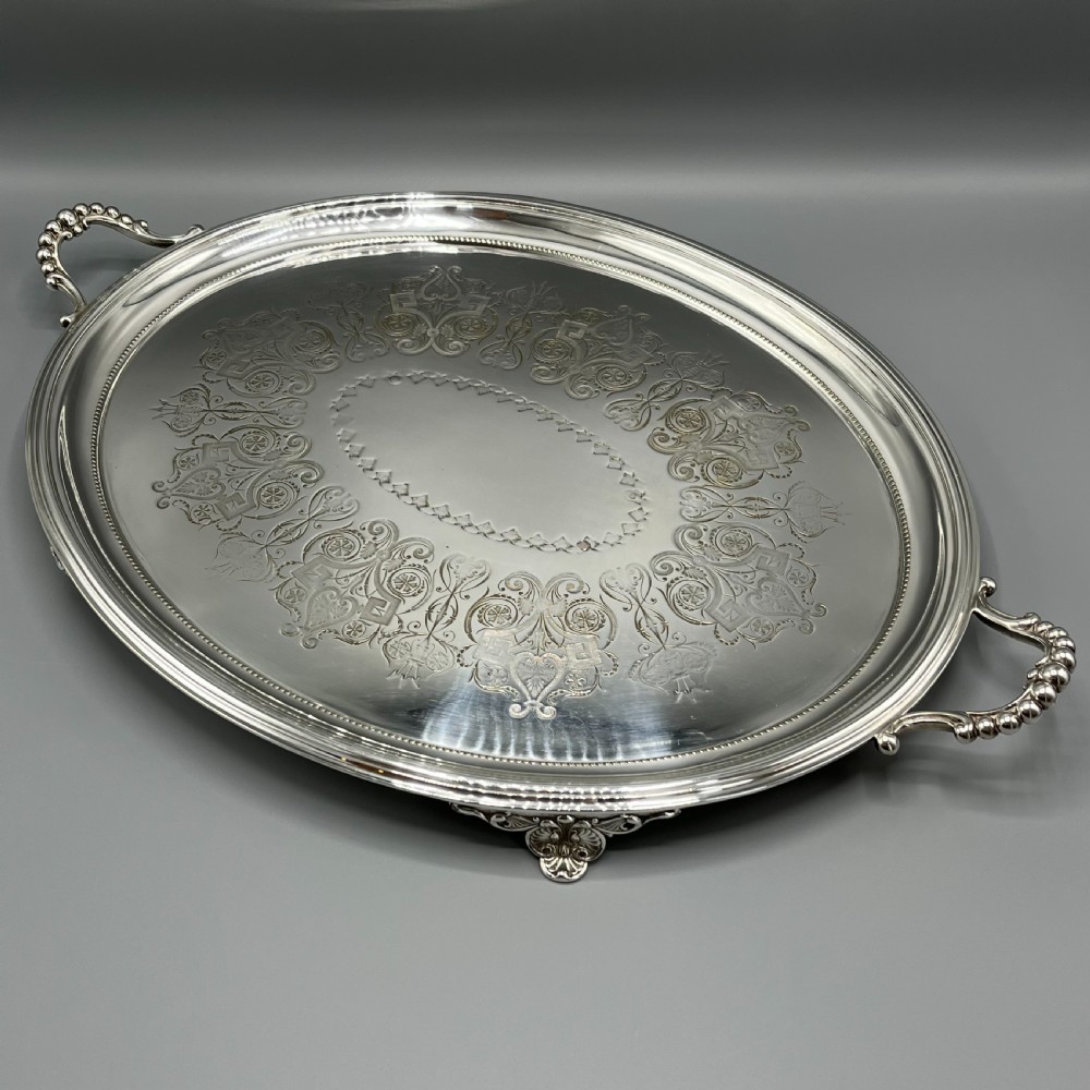 Large Quality Victorian Silver Plated Oval Serving Tray View IV