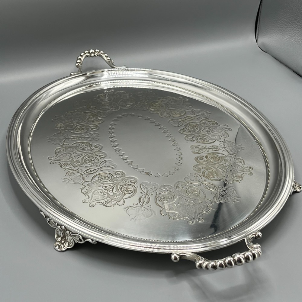 Large Quality Victorian Silver Plated Oval Serving Tray View V