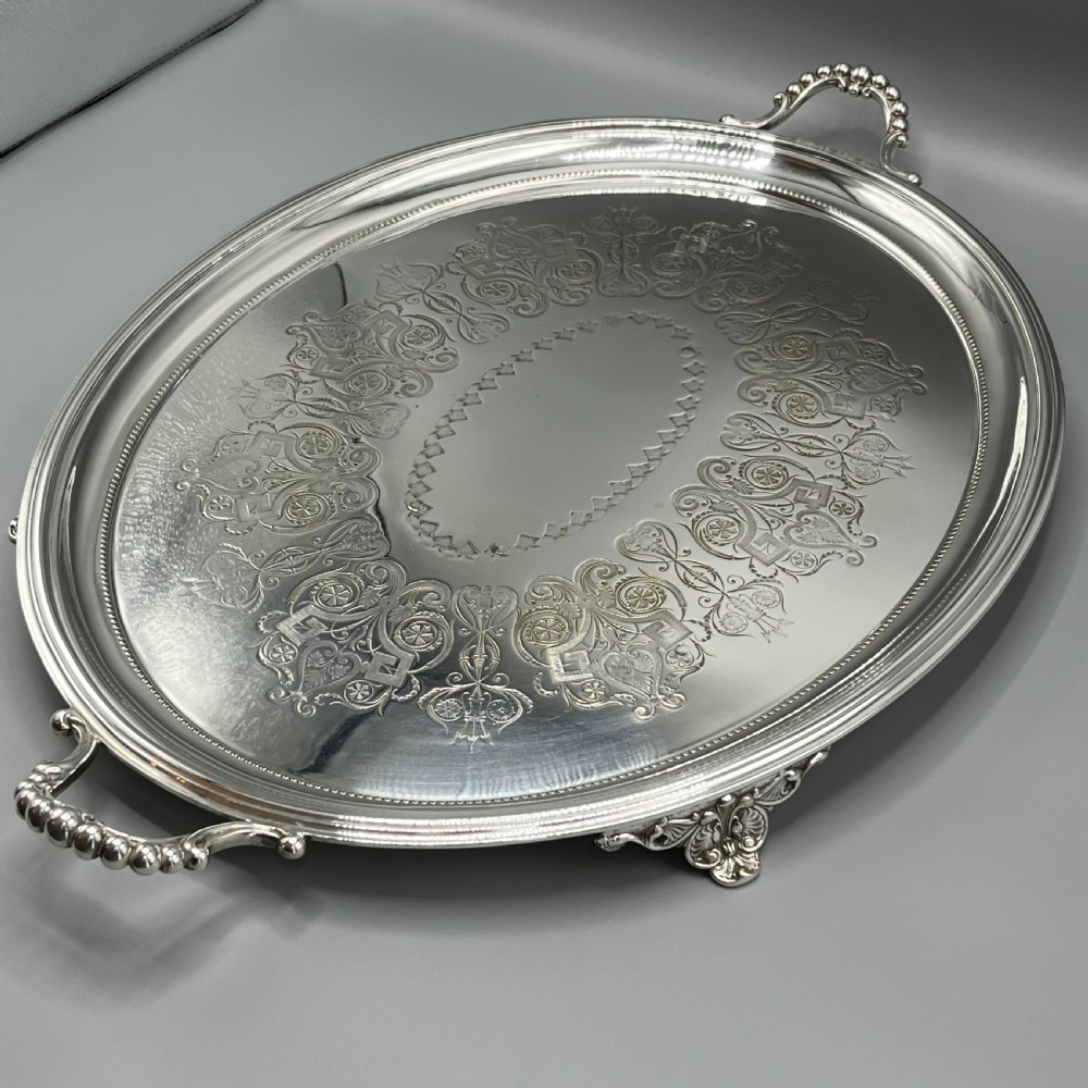 Large Quality Victorian Silver Plated Oval Serving Tray View VI