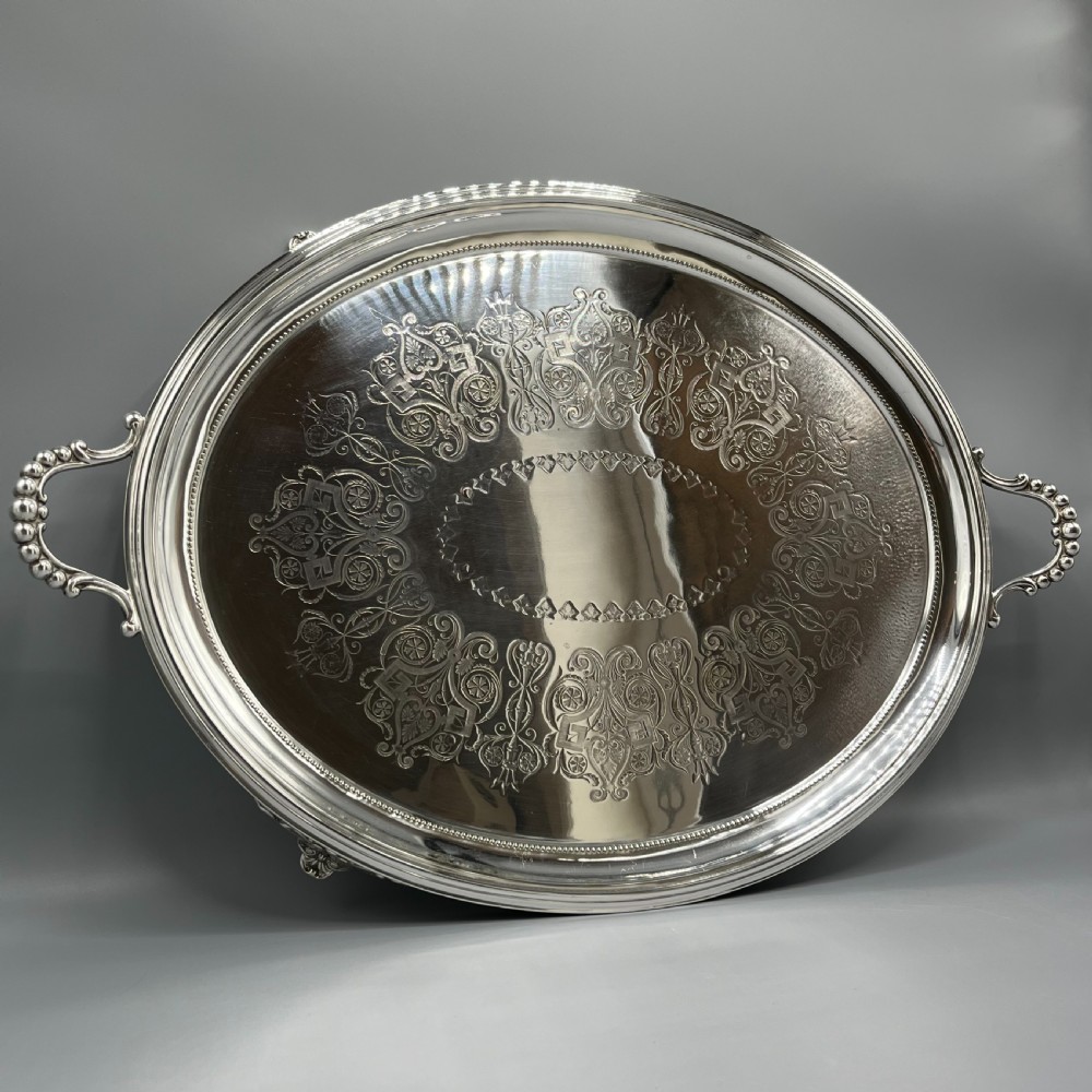 Large Quality Victorian Silver Plated Oval Serving Tray View VII