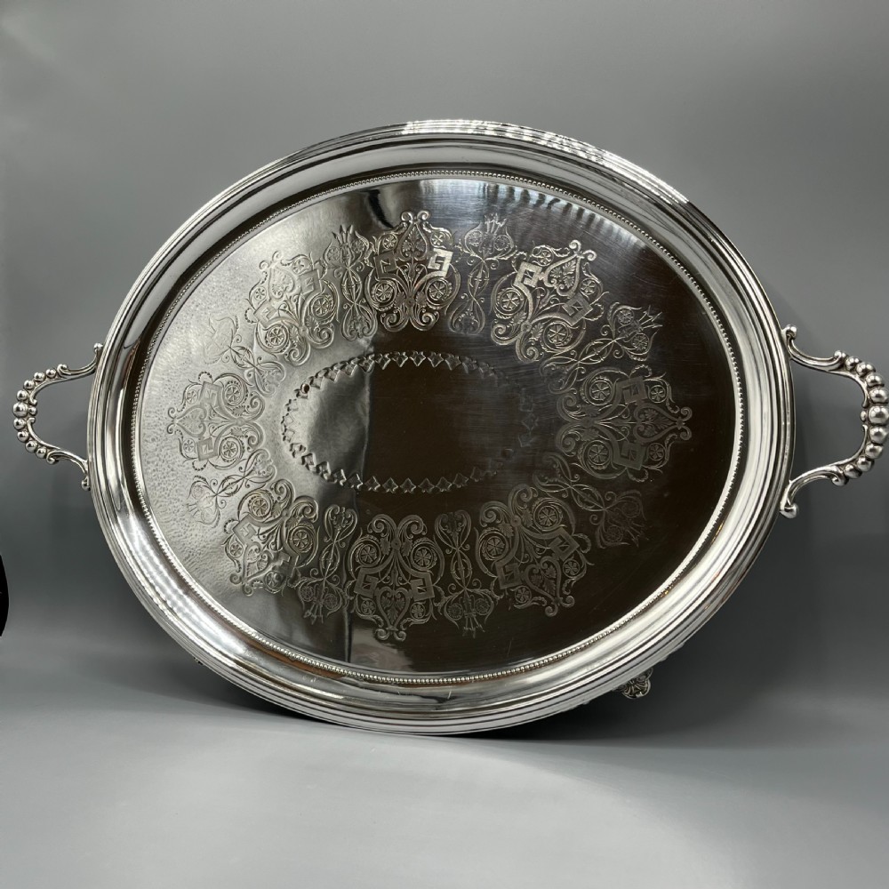 Large Quality Victorian Silver Plated Oval Serving Tray View VIII