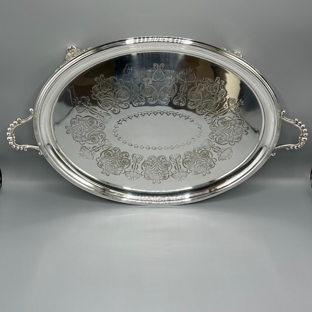 Large Quality Victorian Silver Plated Oval Serving Tray View IX