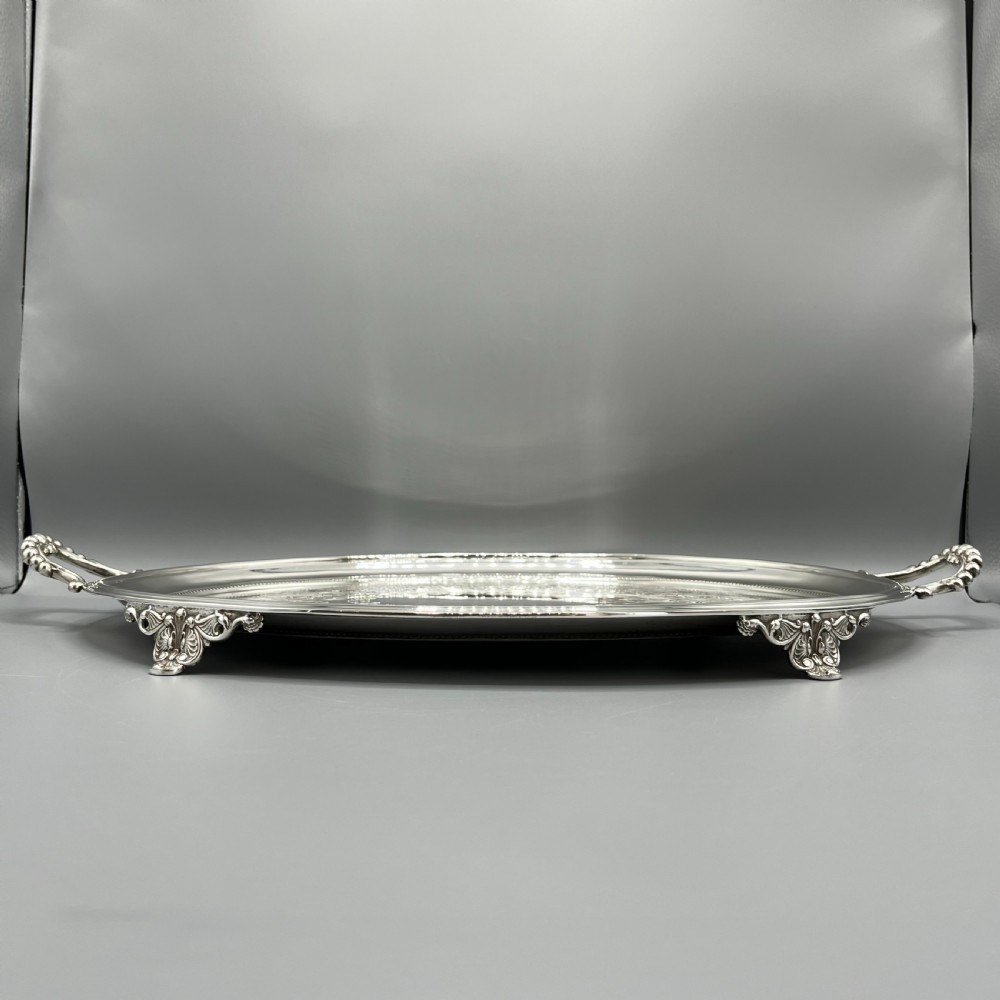 Large Quality Victorian Silver Plated Oval Serving Tray View X