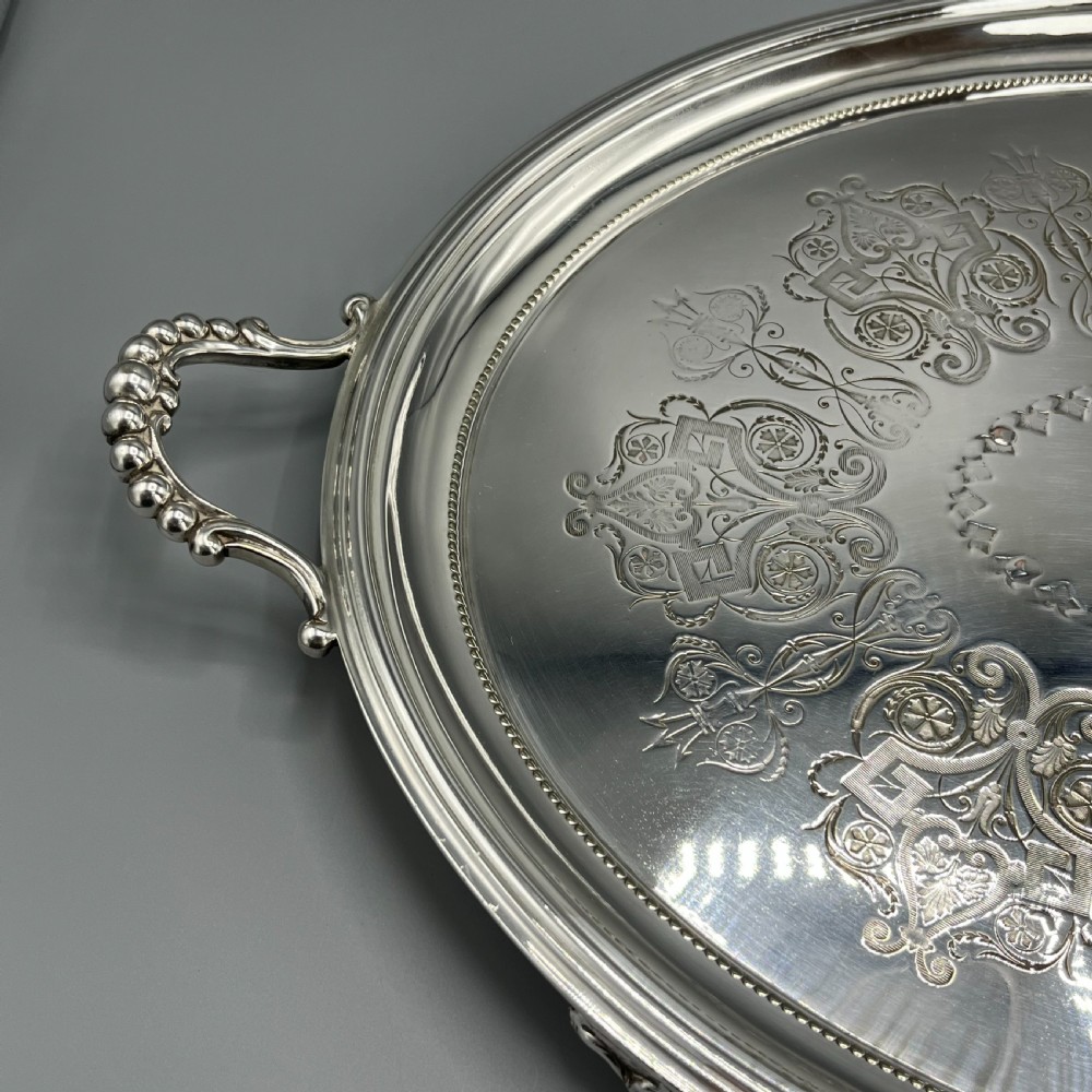 Large Quality Victorian Silver Plated Oval Serving Tray View XIII