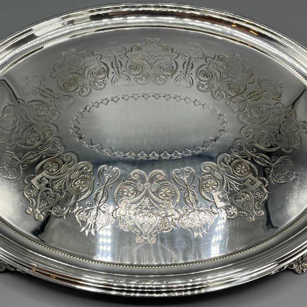 Large Quality Victorian Silver Plated Oval Serving Tray View XIV