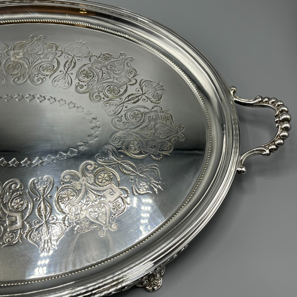 Large Quality Victorian Silver Plated Oval Serving Tray View XV