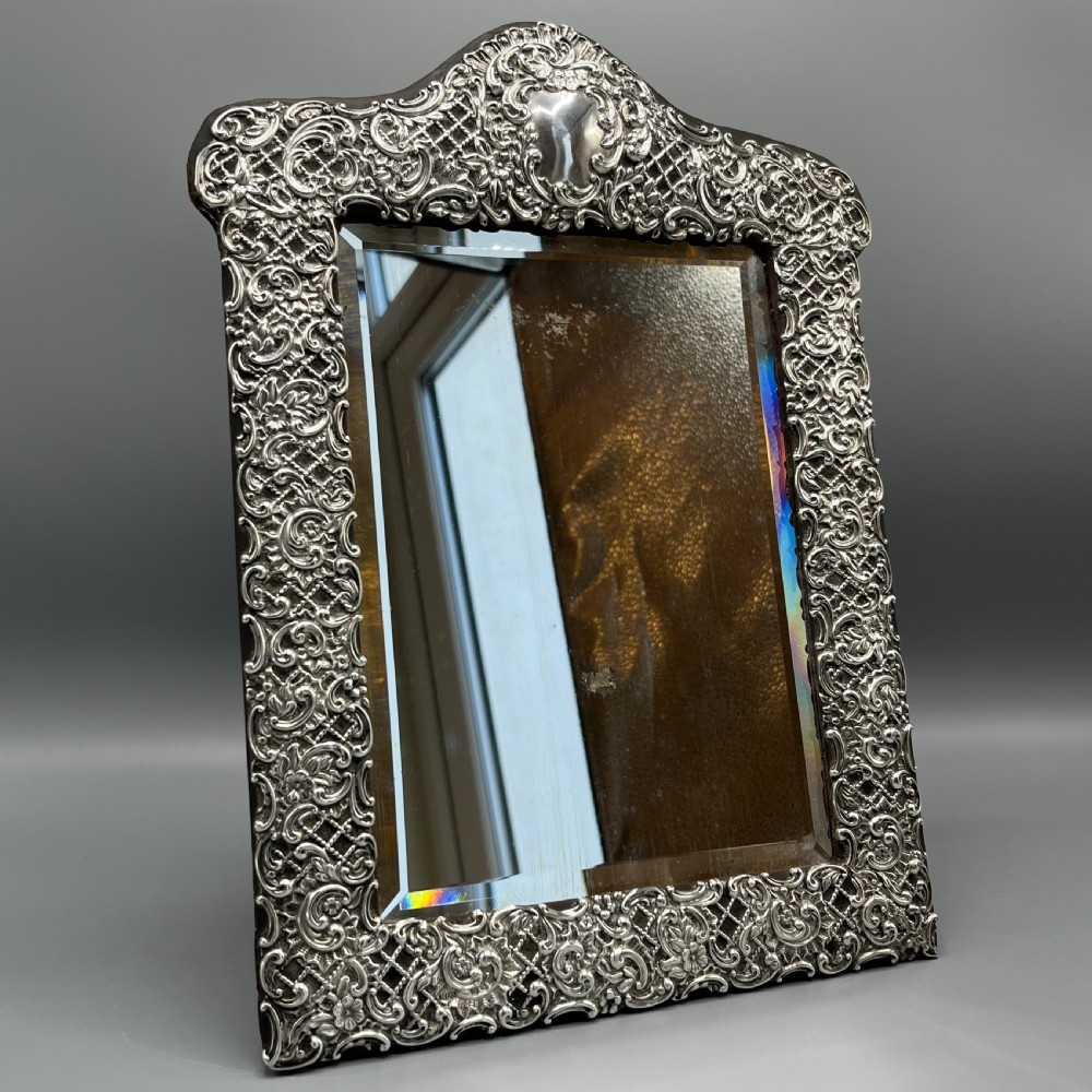 Victorian Sterling Silver Embossed Easel Table Mirror