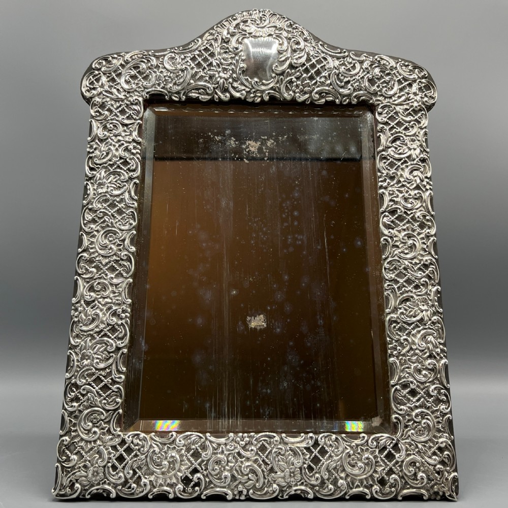 Victorian Sterling Silver Embossed Easel Table Mirror View II