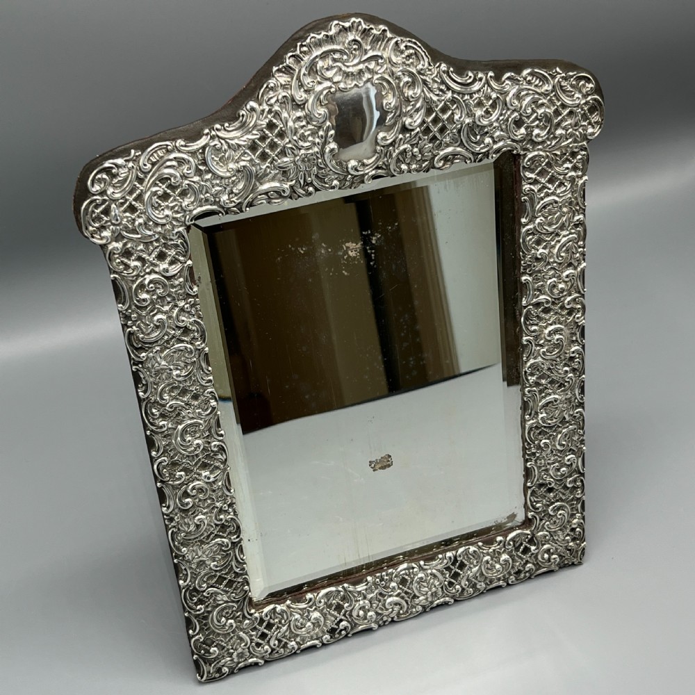 Victorian Sterling Silver Embossed Easel Table Mirror View III