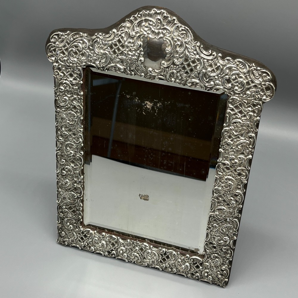 Victorian Sterling Silver Embossed Easel Table Mirror View IV