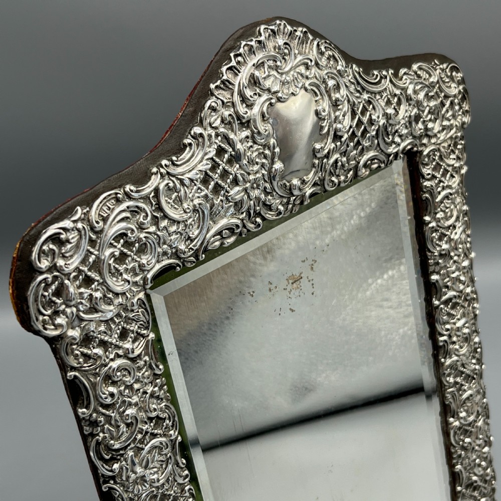 Victorian Sterling Silver Embossed Easel Table Mirror View VI