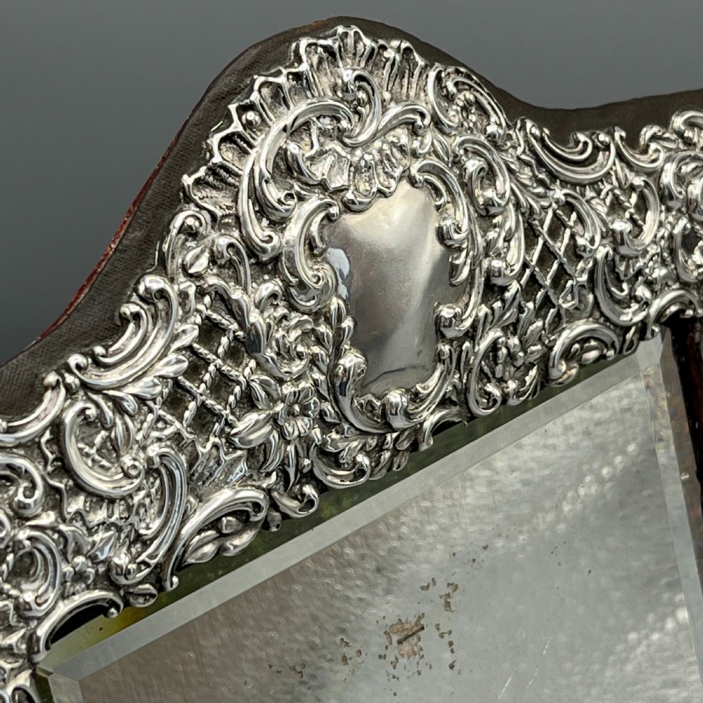 Victorian Sterling Silver Embossed Easel Table Mirror View VII
