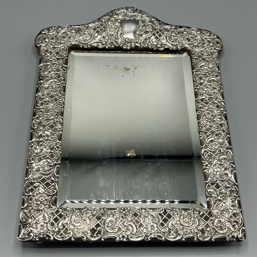 Victorian Sterling Silver Embossed Easel Table Mirror View VIII