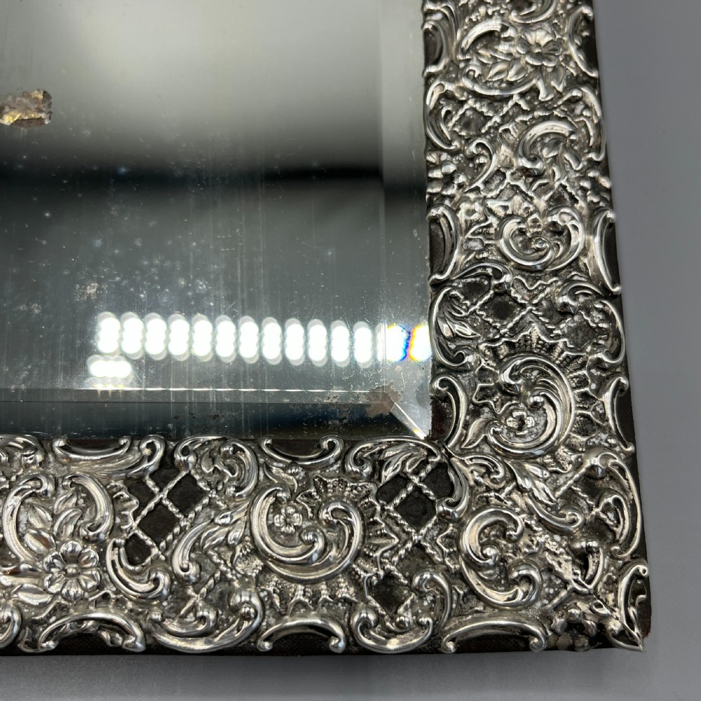 Victorian Sterling Silver Embossed Easel Table Mirror View XI