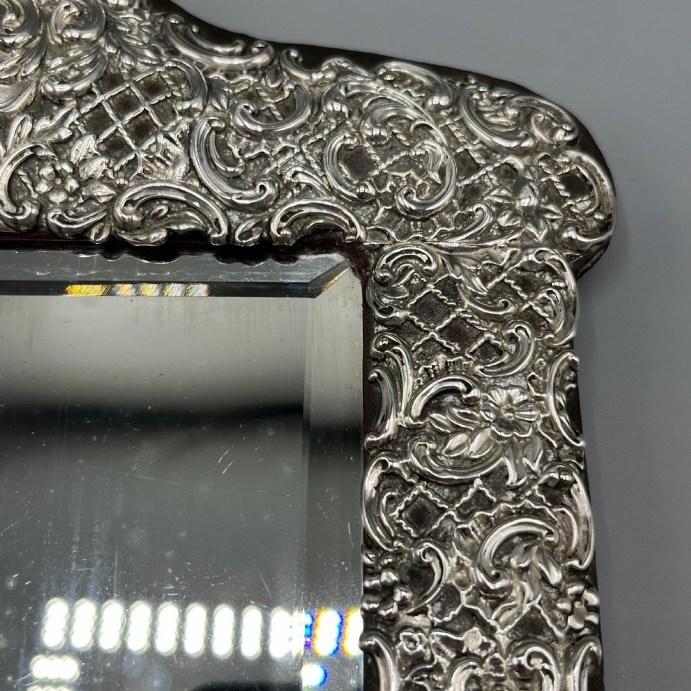 Victorian Sterling Silver Embossed Easel Table Mirror View XII