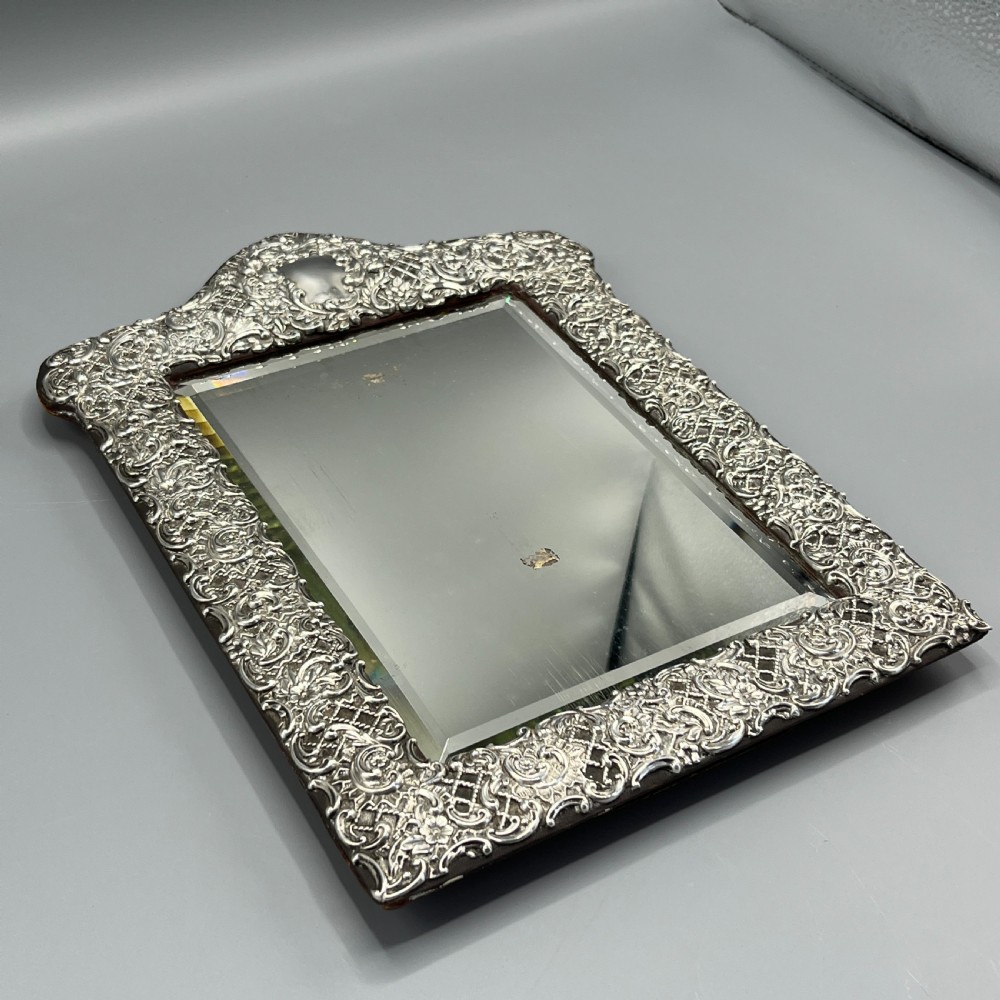 Victorian Sterling Silver Embossed Easel Table Mirror View XVI