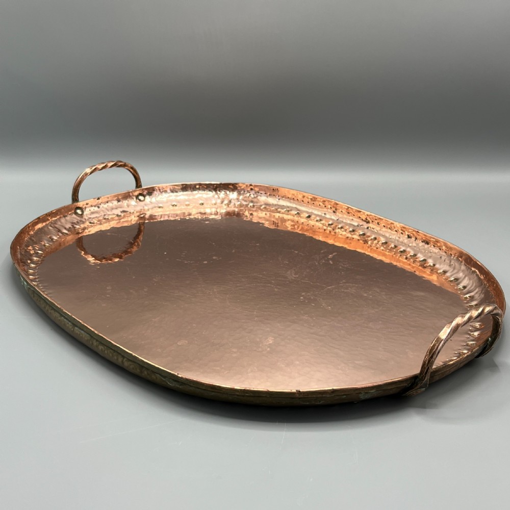 Large Arts & Crafts Solid Copper Serving Tray with Twin Handles View III