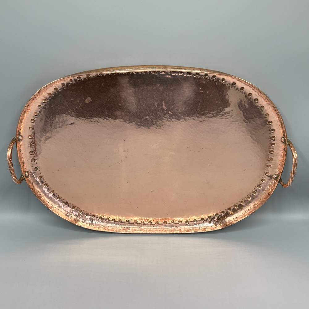 Large Arts & Crafts Solid Copper Serving Tray with Twin Handles View IV