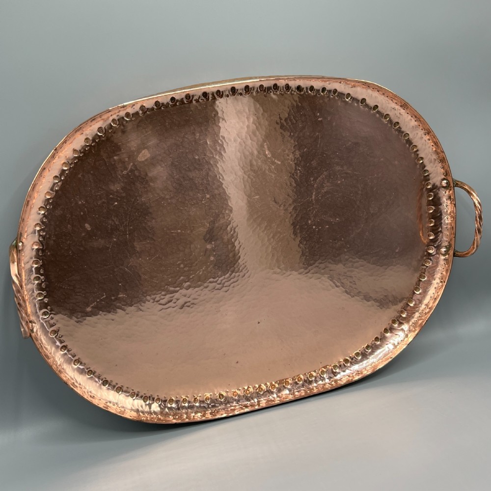 Large Arts & Crafts Solid Copper Serving Tray with Twin Handles View V