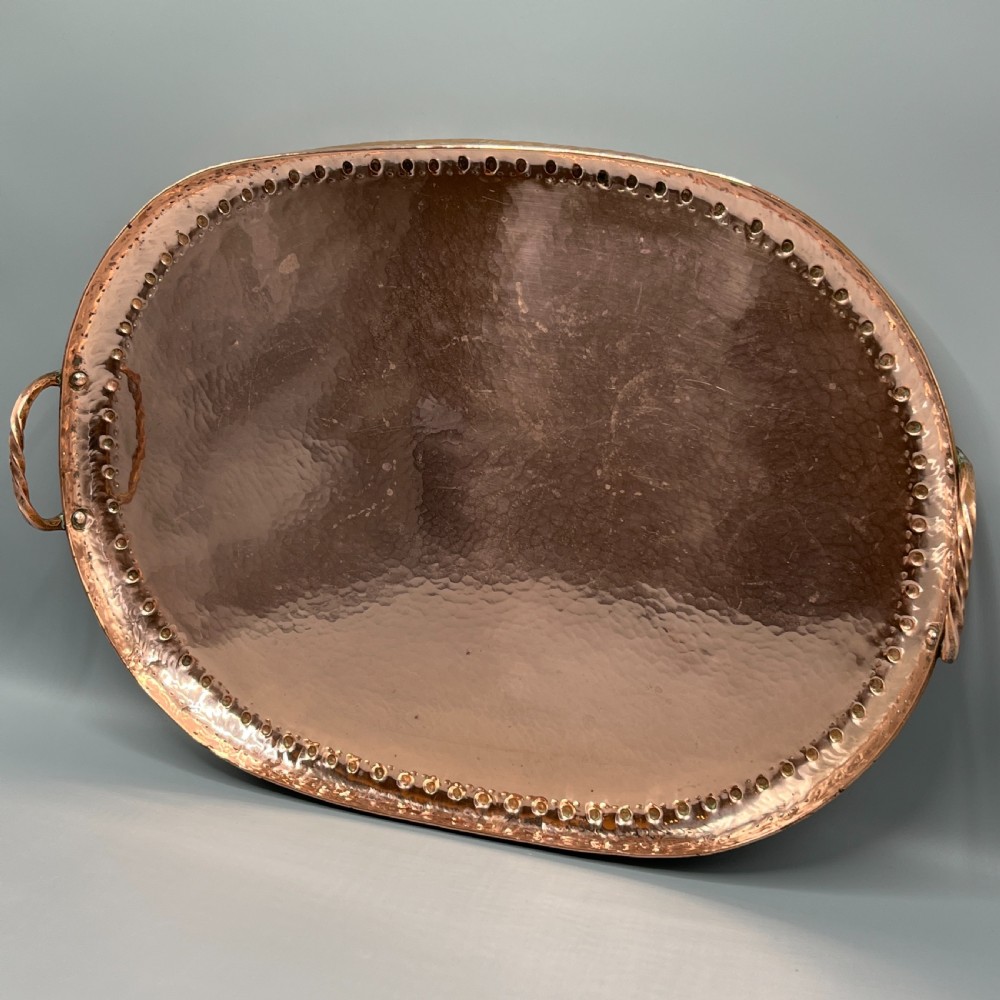 Large Arts & Crafts Solid Copper Serving Tray with Twin Handles View VI