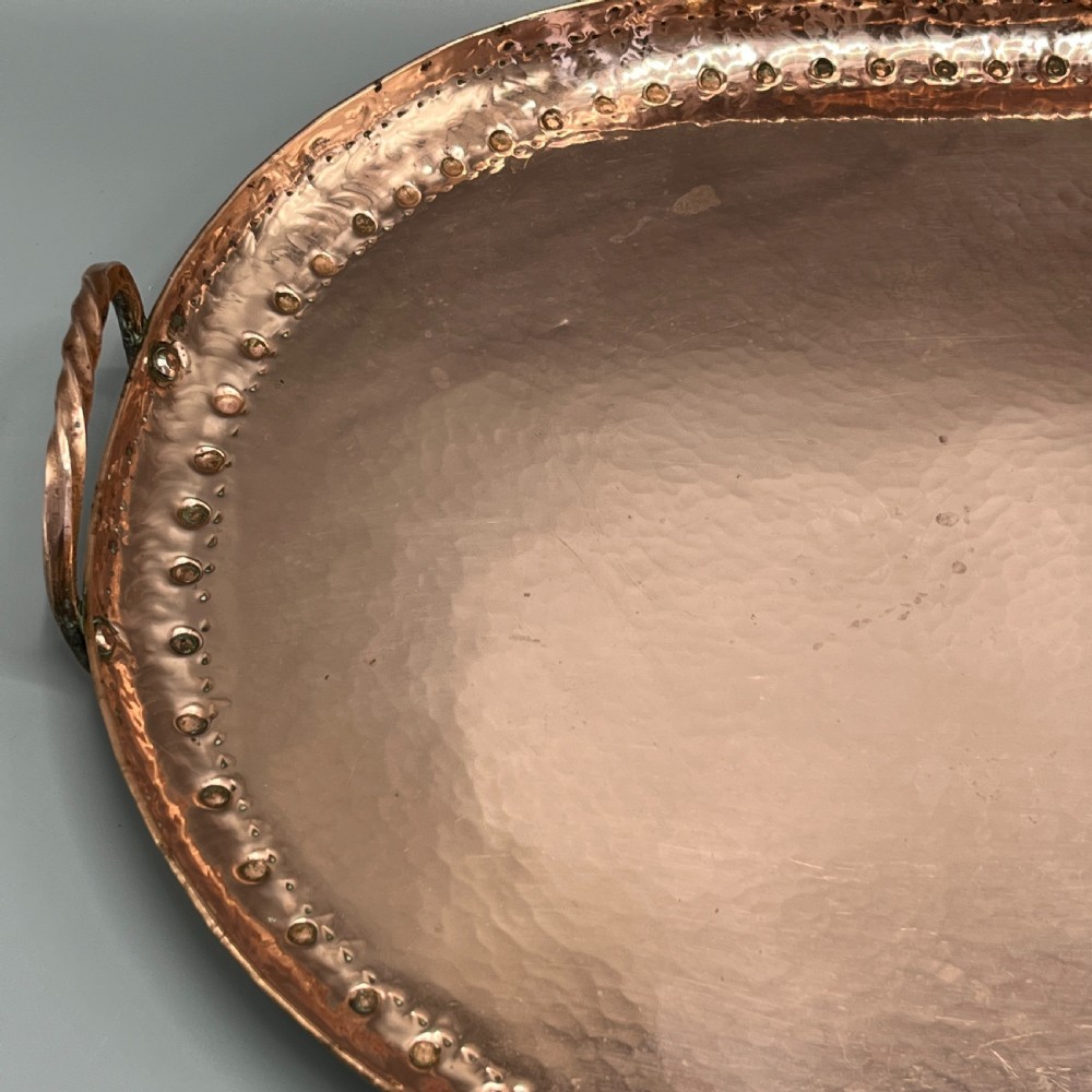 Large Arts & Crafts Solid Copper Serving Tray with Twin Handles View VIII