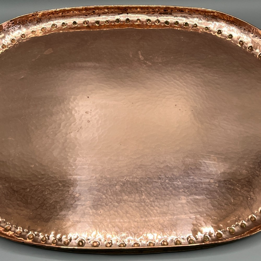 Large Arts & Crafts Solid Copper Serving Tray with Twin Handles View IX