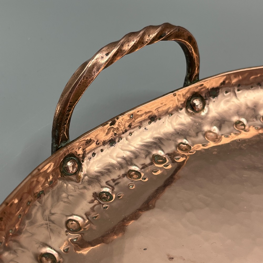 Large Arts & Crafts Solid Copper Serving Tray with Twin Handles View X
