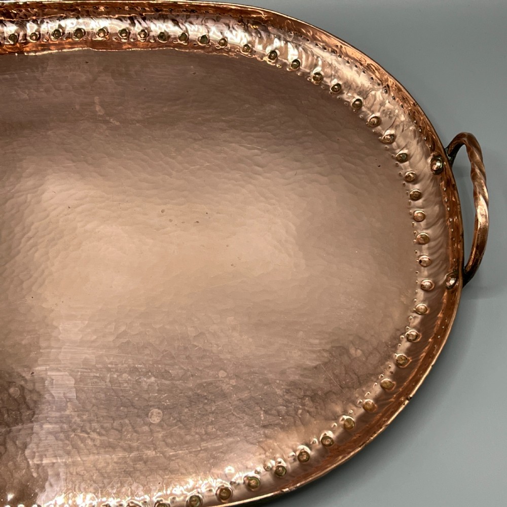 Large Arts & Crafts Solid Copper Serving Tray with Twin Handles View XI