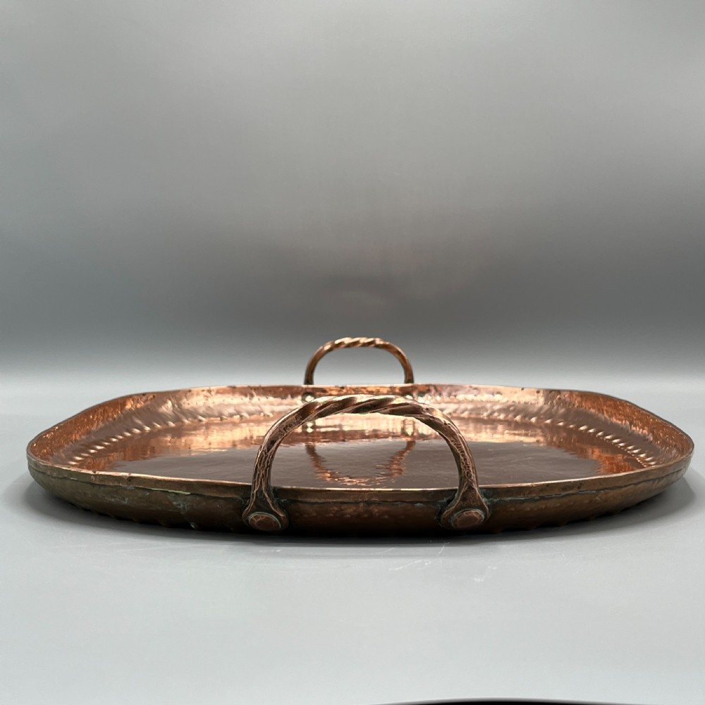 Large Arts & Crafts Solid Copper Serving Tray with Twin Handles View XIII
