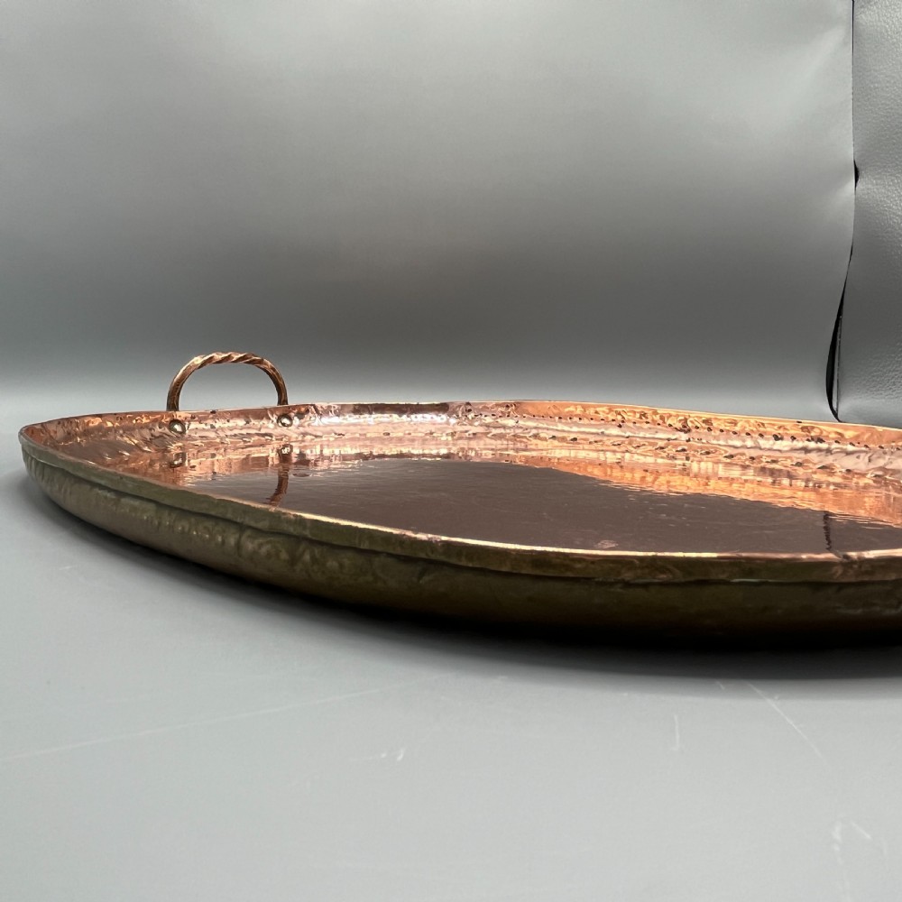 Large Arts & Crafts Solid Copper Serving Tray with Twin Handles View XVI