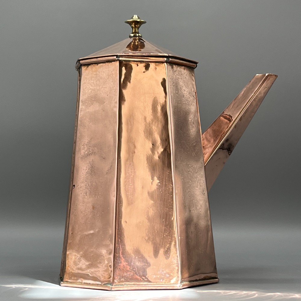 Art Deco Octagonal Solid Copper Coffee / Chocolate Pot View V