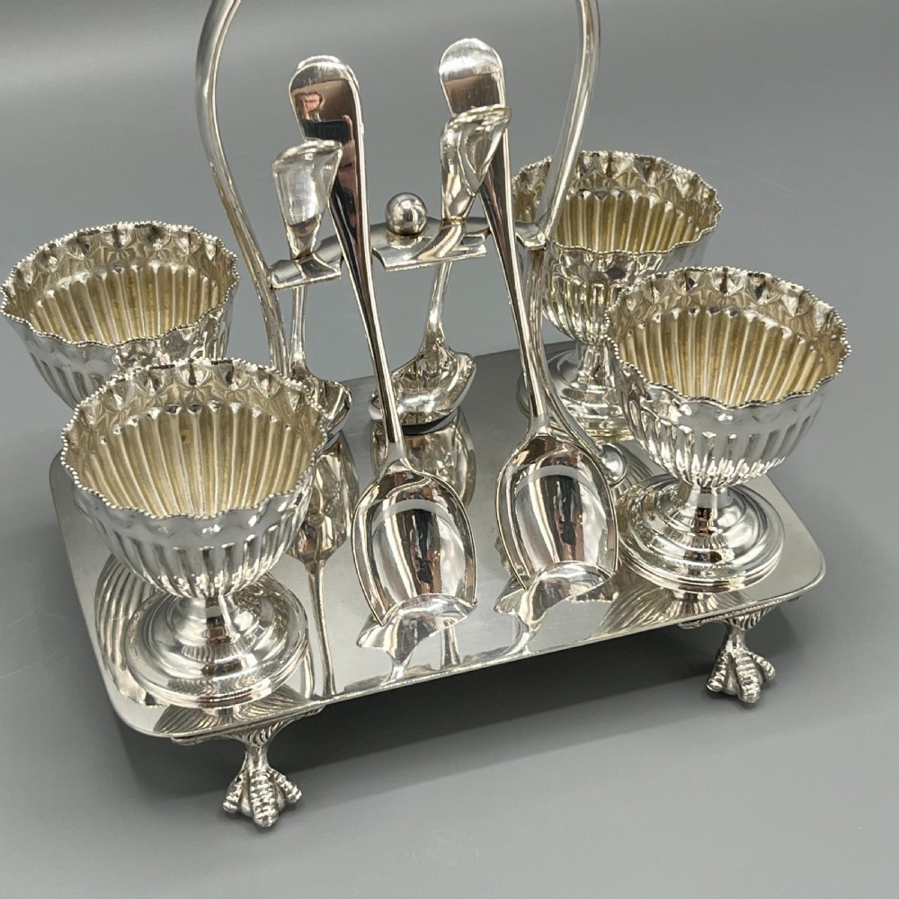 Late Victorian Sheffield Silver Plated Egg Cruet Set View VIII
