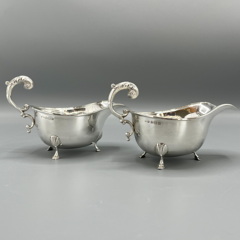 Pair Art Deco Period Solid Sterling Silver Sauce Boats 