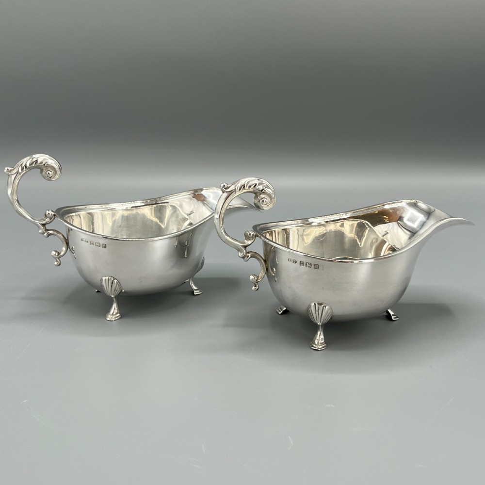 Pair Art Deco Period Solid Sterling Silver Sauce Boats  View II