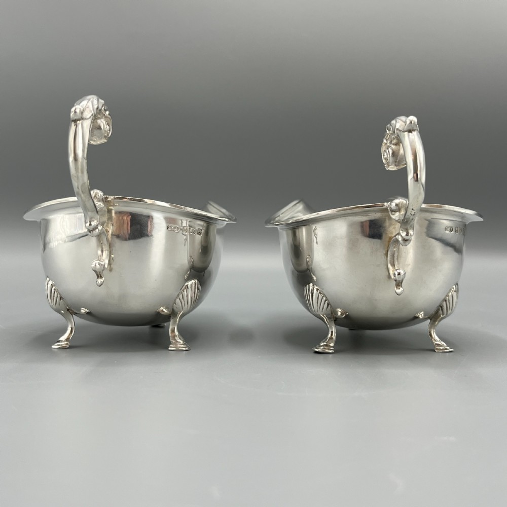 Pair Art Deco Period Solid Sterling Silver Sauce Boats  View III