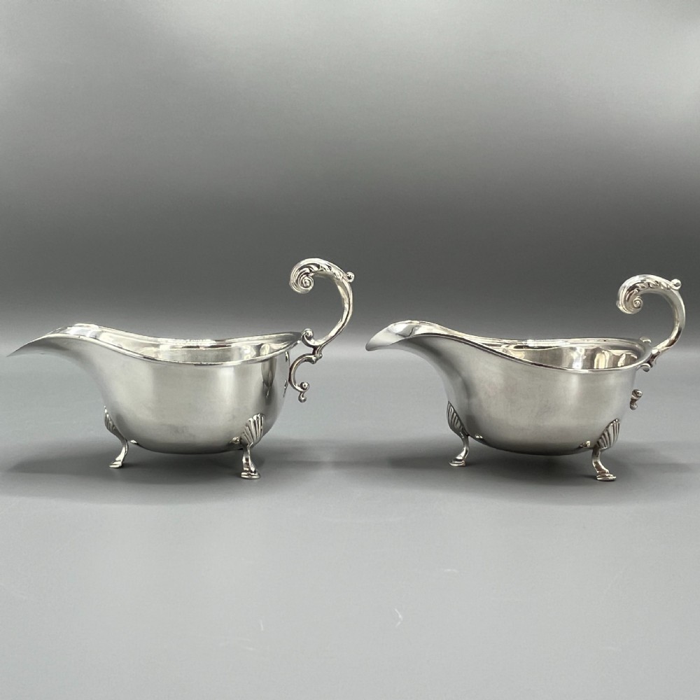 Pair Art Deco Period Solid Sterling Silver Sauce Boats  View VI