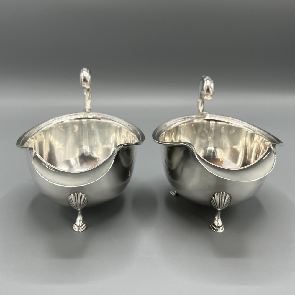 Pair Art Deco Period Solid Sterling Silver Sauce Boats  View VII