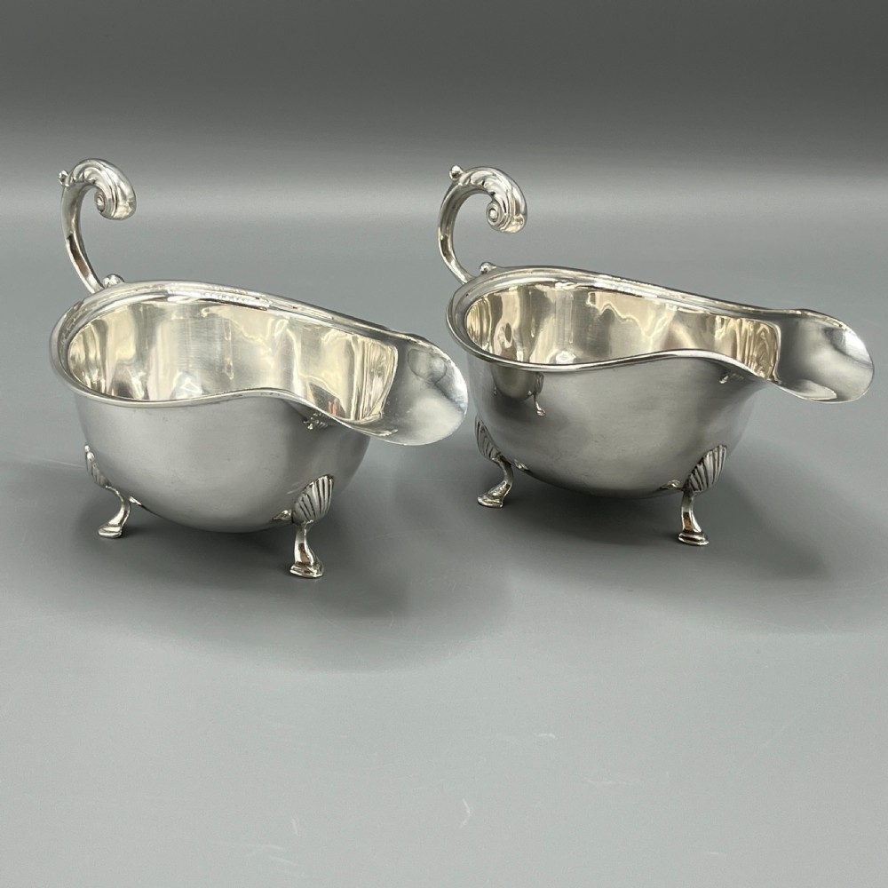 Pair Art Deco Period Solid Sterling Silver Sauce Boats  View IX