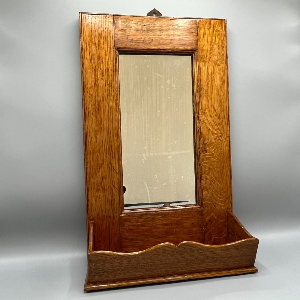 Arts & Crafts Solid Oak Hall Wall Mirror with Candle Box View II